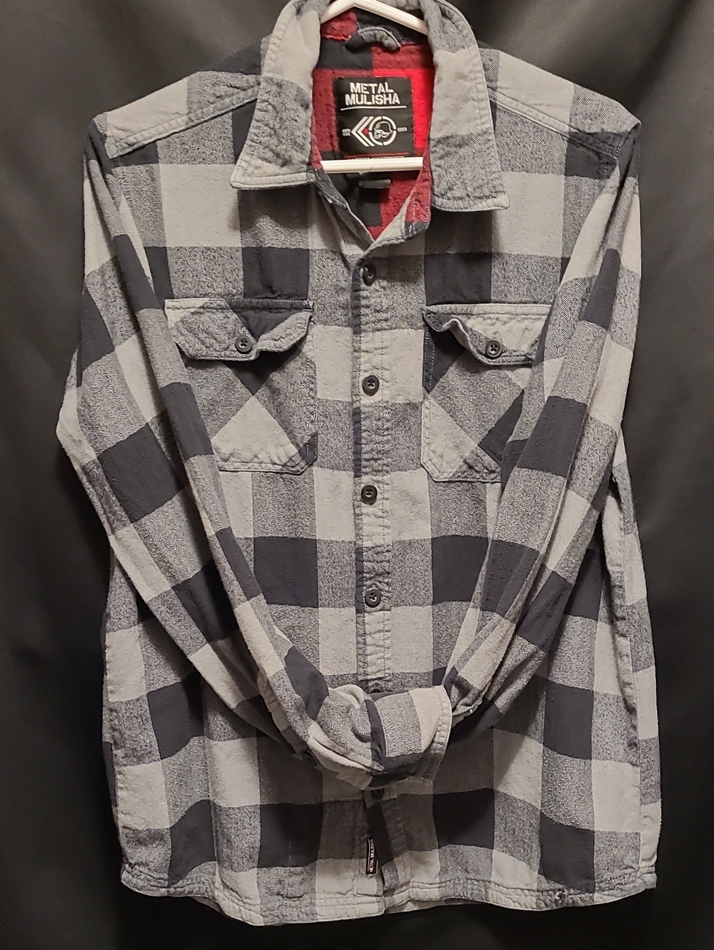 Metal Mulisha Men's Gray & Black Plaid Button-Up Shirt